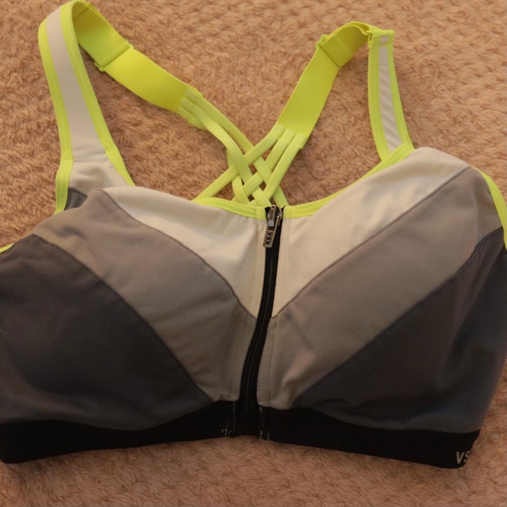 VS Sport Maximum Support Sports Bra. Size: 38C. Color: Gray/White/Yellow